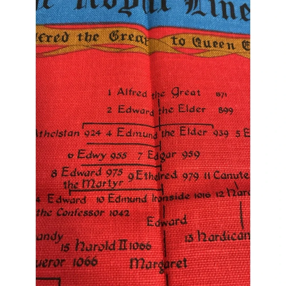 Vintage Irish Linen Tea Towel The Royal Lineage Towel Red White Blue
